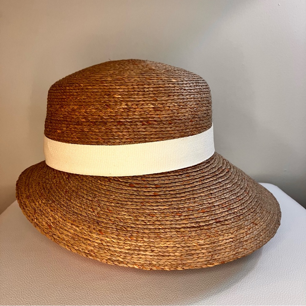 Elegant Brown Straw Hat with Cream Band